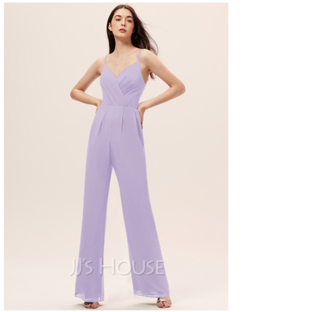 Lilac Jumpsuit/Pantsuit V-Neck Floor Length Chiffron Bridesmaid Dress (Size US2)